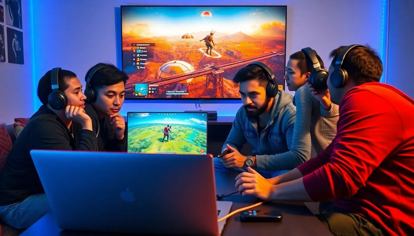 diverse gamers strategizing in a modern gaming setup.