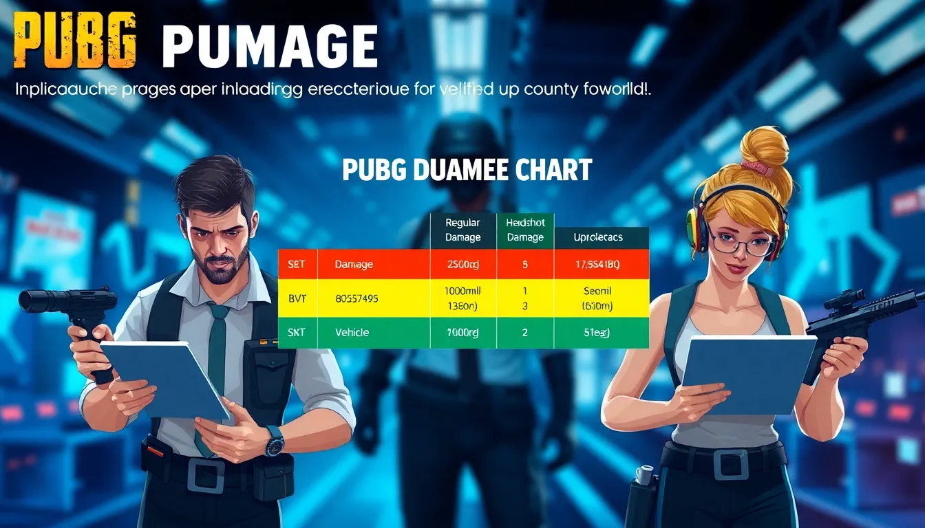 infographic displaying PUBG damage types and strategies in a gaming setting.